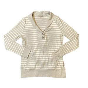 Banana Republic Mens Striped Shawl Collar Pullover Sweater Cream Tan Medium